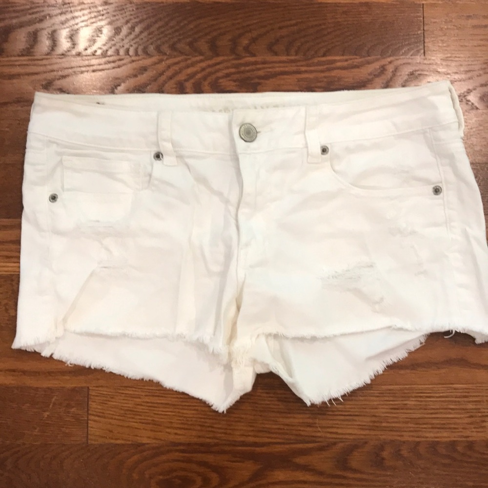 White American Eagle Distressed Denim Shorts